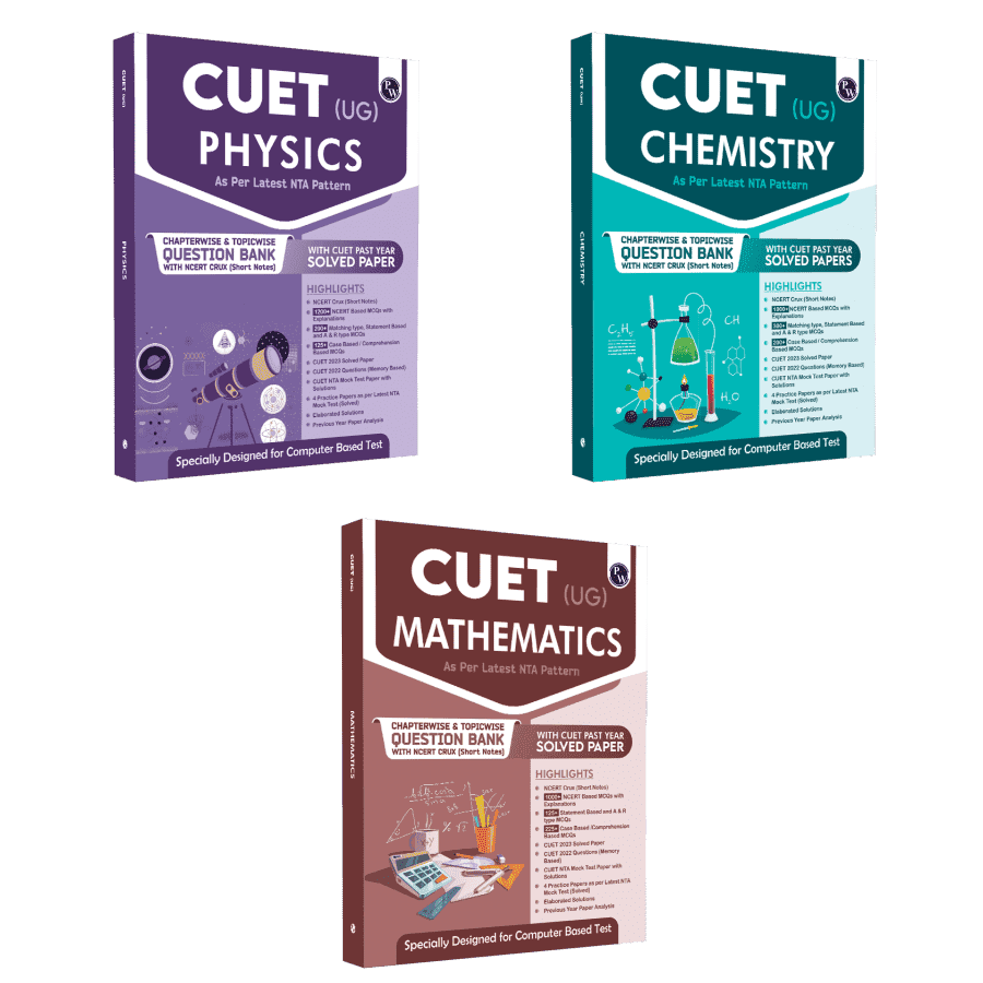 CUET (UG) Physics, Chemistry & Mathematics (Set of 3 Books) Chapterwise & Topicwise Question Bank (2023- 2024) with Complete NCERT Crux, CUET PYQs (2022-2023) Past Year Questions and Mock Test I For Central Universities Entrance Test 2024
