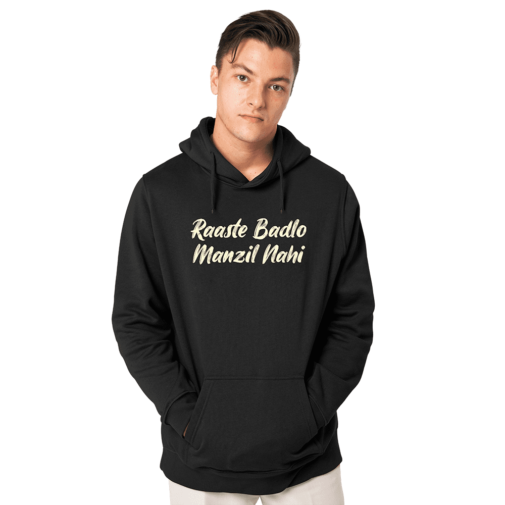 PW "Raaste Badlo" Printed Relaxed Fit Fleece Unisex Hoodie - Black - Medium Size