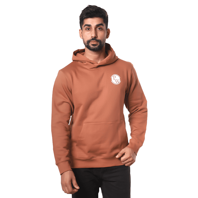 PW 100% Cotton Printed Relaxed Fit Unisex Hoodie - Rust - Medium Size