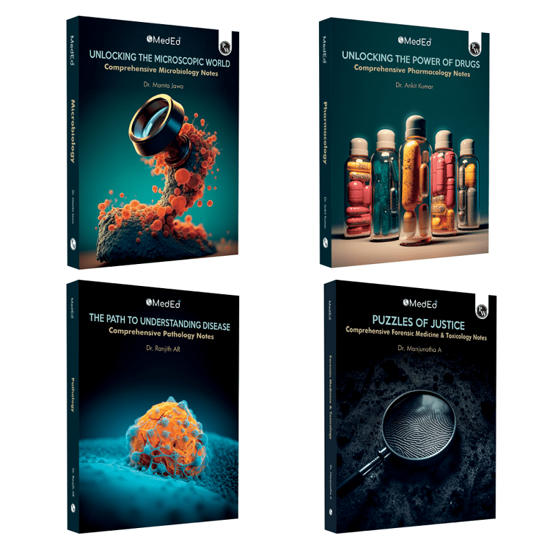 MedEd MBBS 2nd Prof Year Comprehensive Notes Pack Microbiology, Pathology, Pharmacology, Forensic Medicine & Toxicology Set of 4 Books