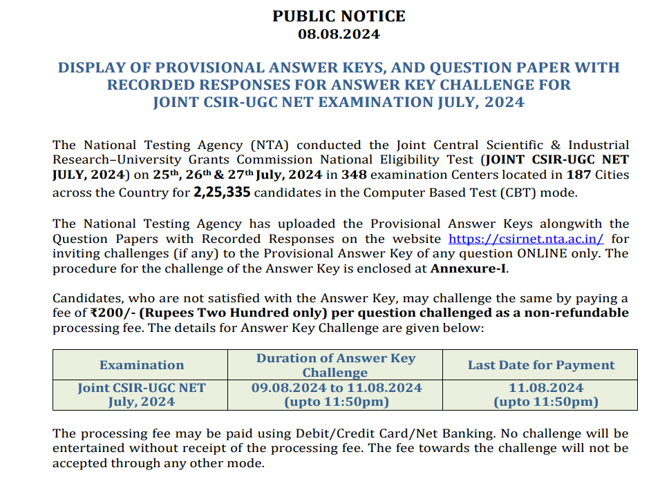 CSIR NET Ans Key 2024