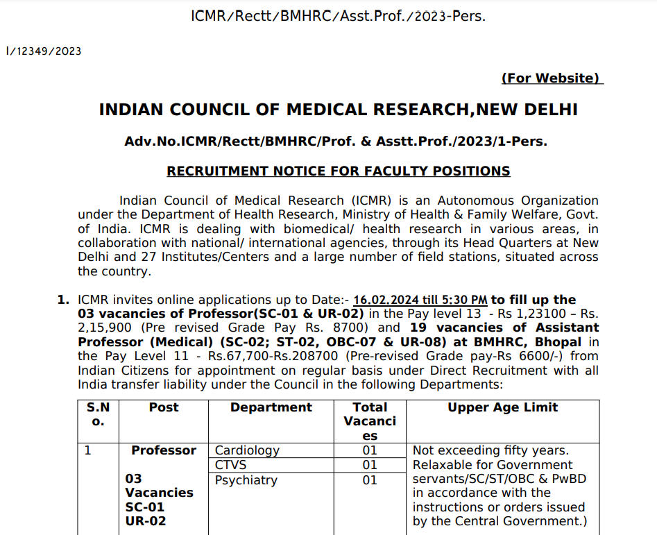 ICMR Faculty Recruitment 2024