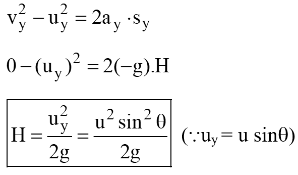 maximum height formula in projectile