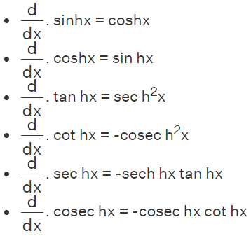 Derivative Formulas of Hyperbolic Functions