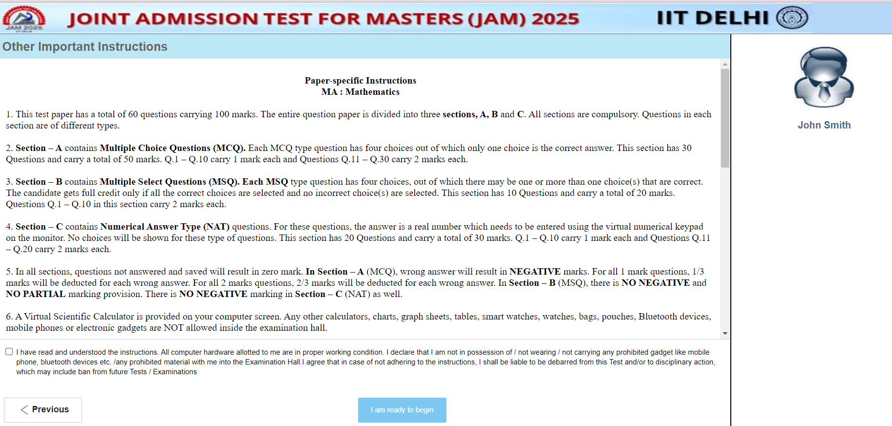 IIT JAM Mathematics Mock Test 2025