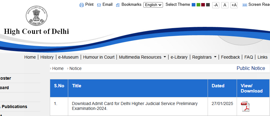 delhi hjs admit card 2025