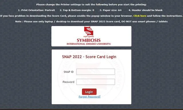 SNAP result login window