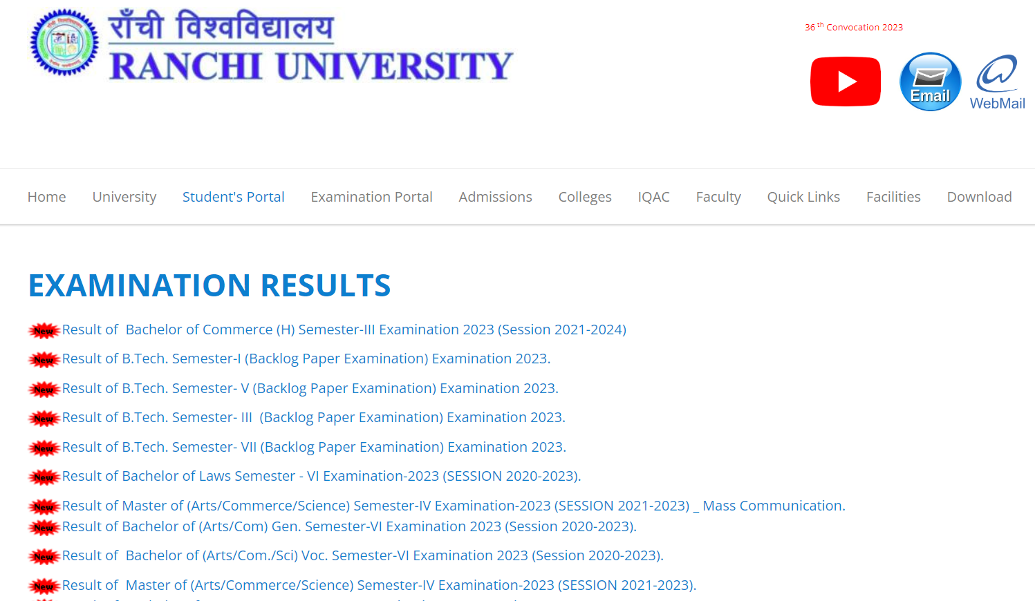 Ranchi University Result 2023 