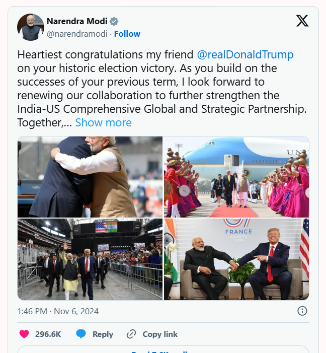 PM Modi tweet for Trump