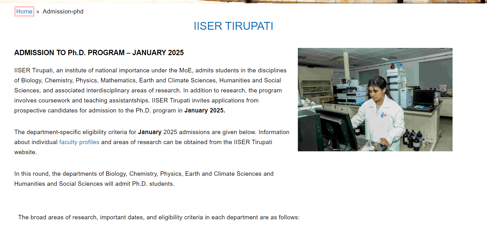 IISER Tirupati PhD Admission 2025
