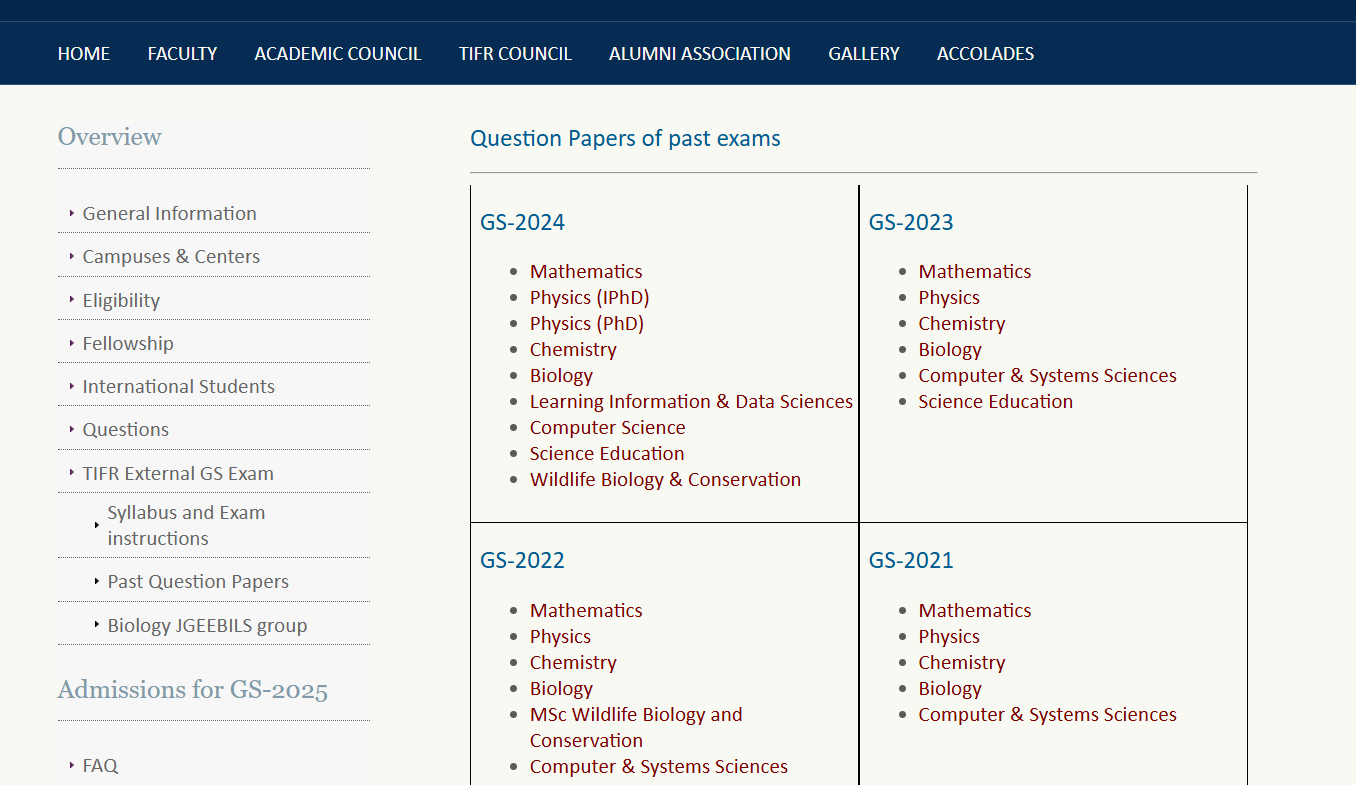TIFR GS Previous Year Question Papers