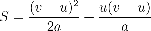S = \frac{(v-u)^2}{2a} + \frac{u(v-u)}{a}