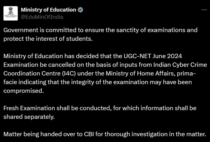 UGC NET 2024 Exam Cancelled