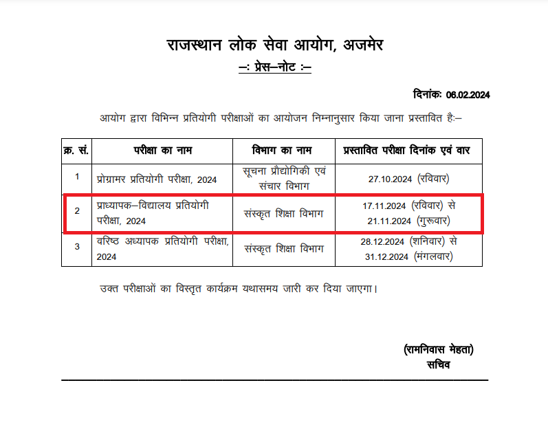 RPSC 1st Grade Teacher Exam Date