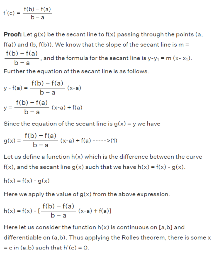 Proof of Lagrange Mean Value Theorem