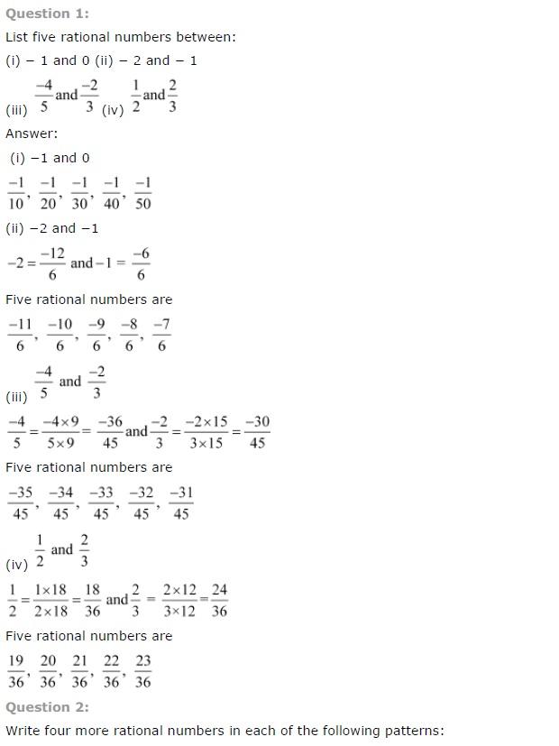 NCERT Solutions for Class 7 Maths Rational Numbers Exercise 9.1
