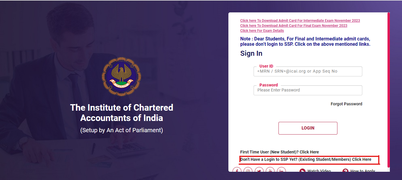 ICAI SSP Portal Registration