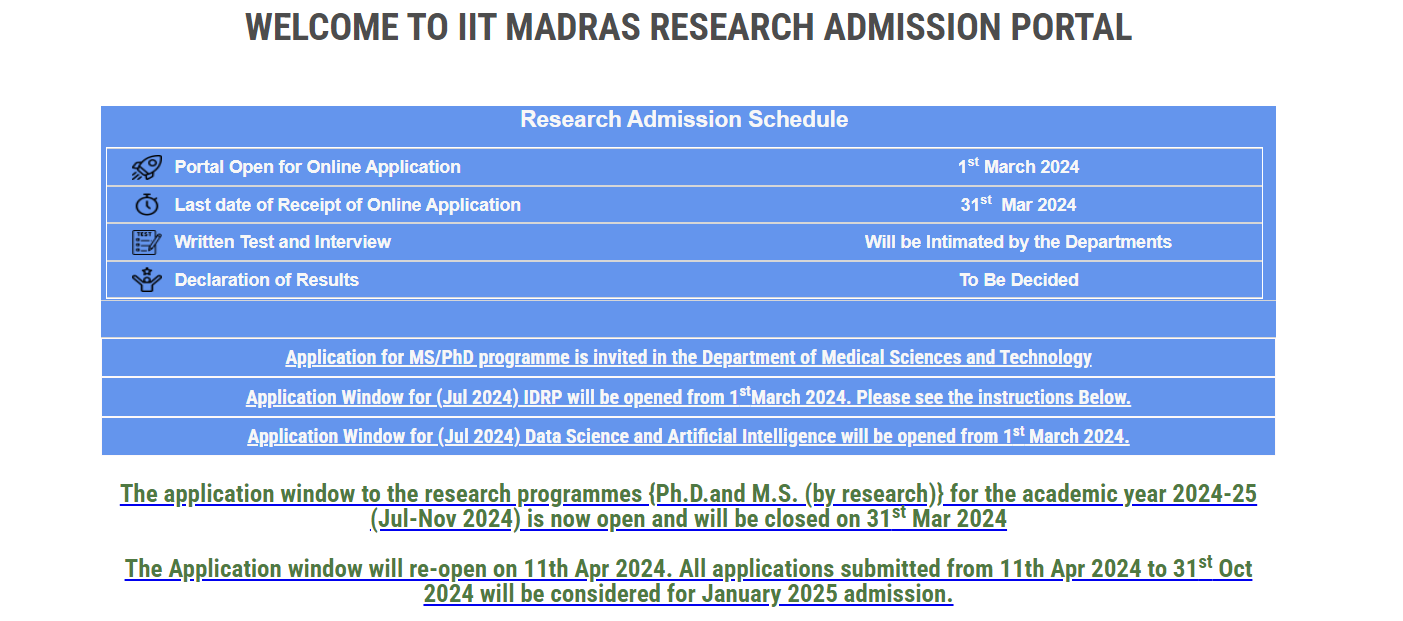 IIT Madras PhD Admission 2024