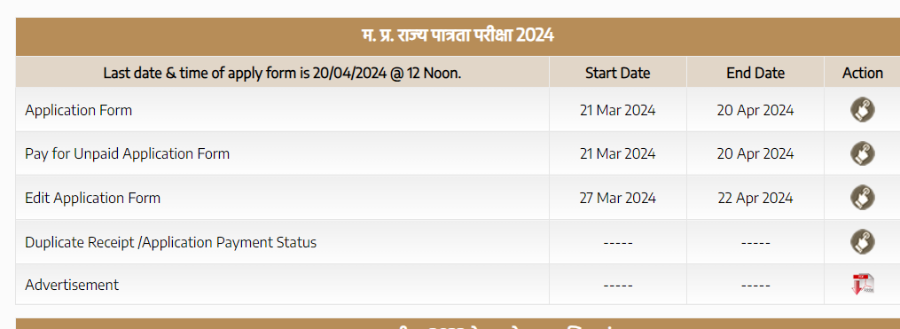 MP SET 2024 application form