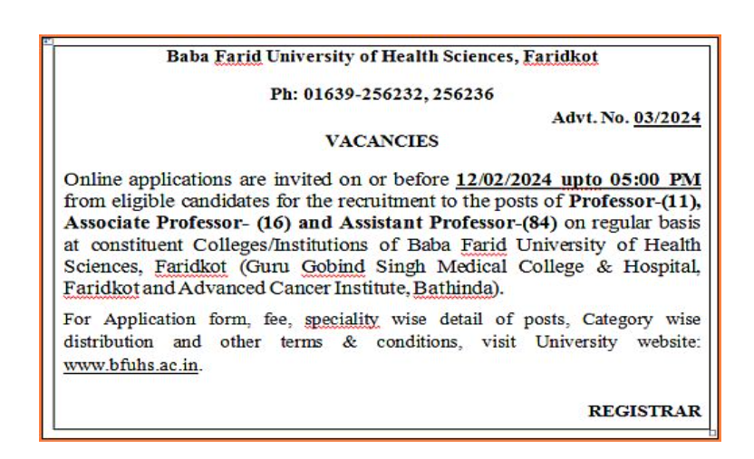BFUHS Recruitment 2024