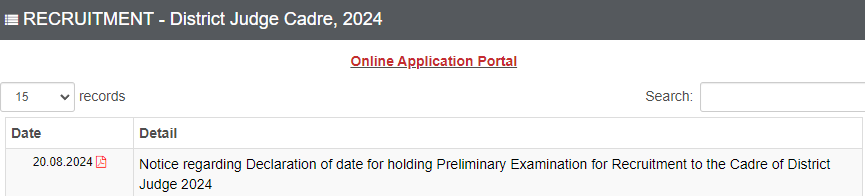RHC District Judge Exam Date 2024