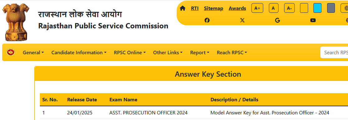 RPSC APO Answer key official