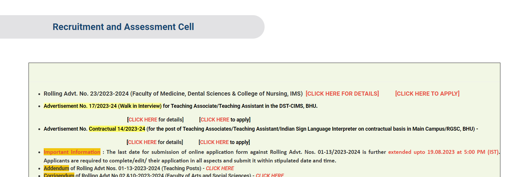 BHU Assistant Professor Recruitment 2024