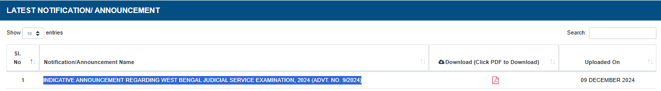 short notification about West Bengal judiciary