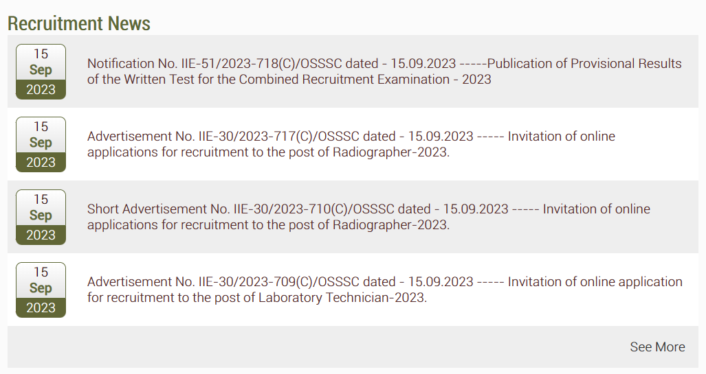 OSSSC Notification page