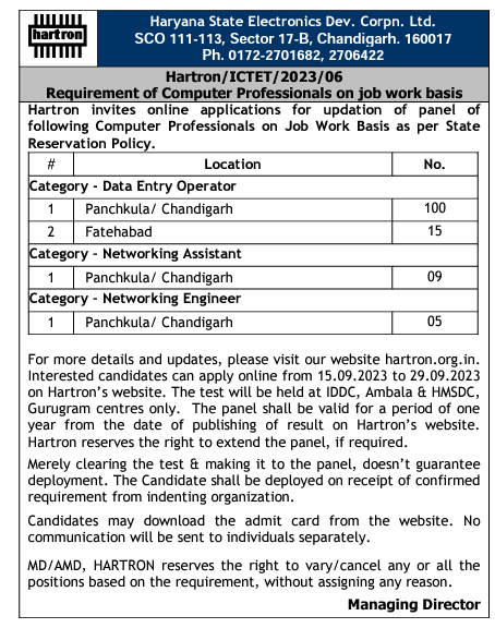 HARTRON Notification 2023