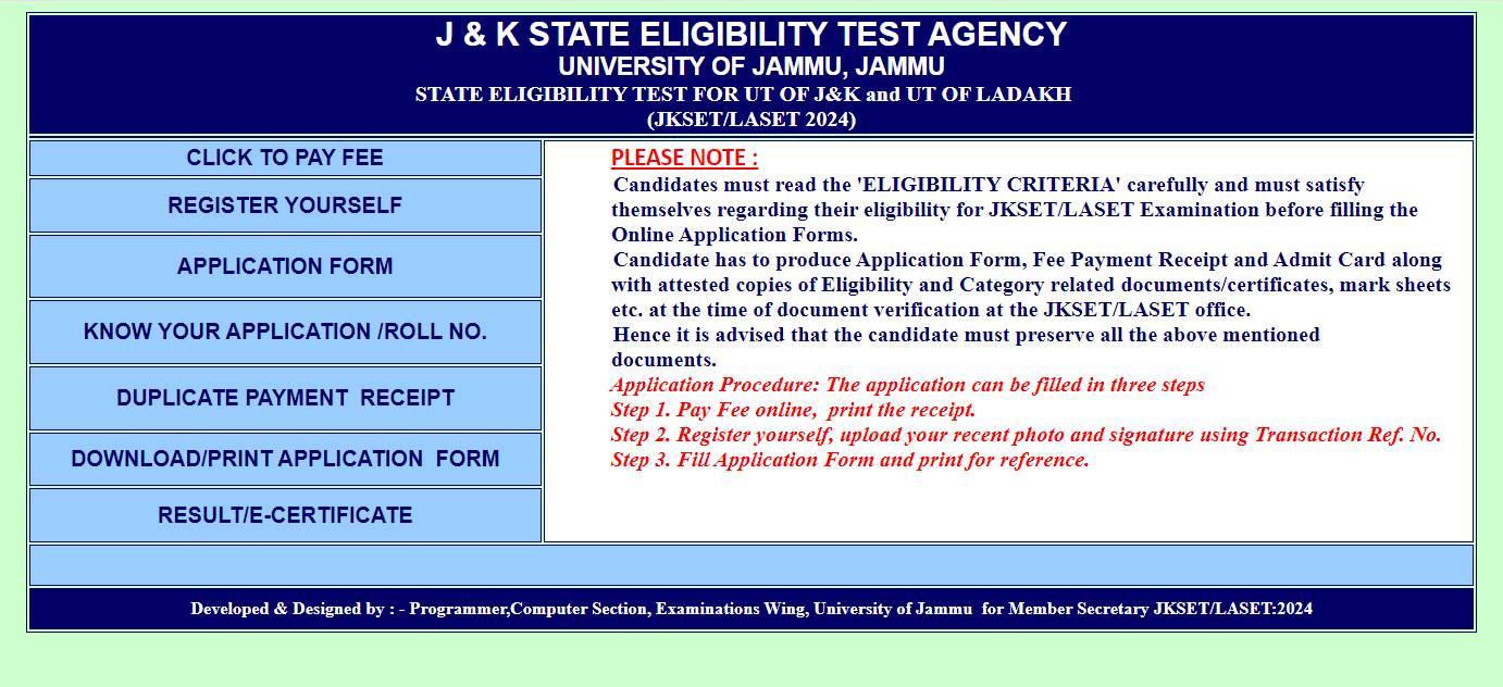 JK SET Online Form