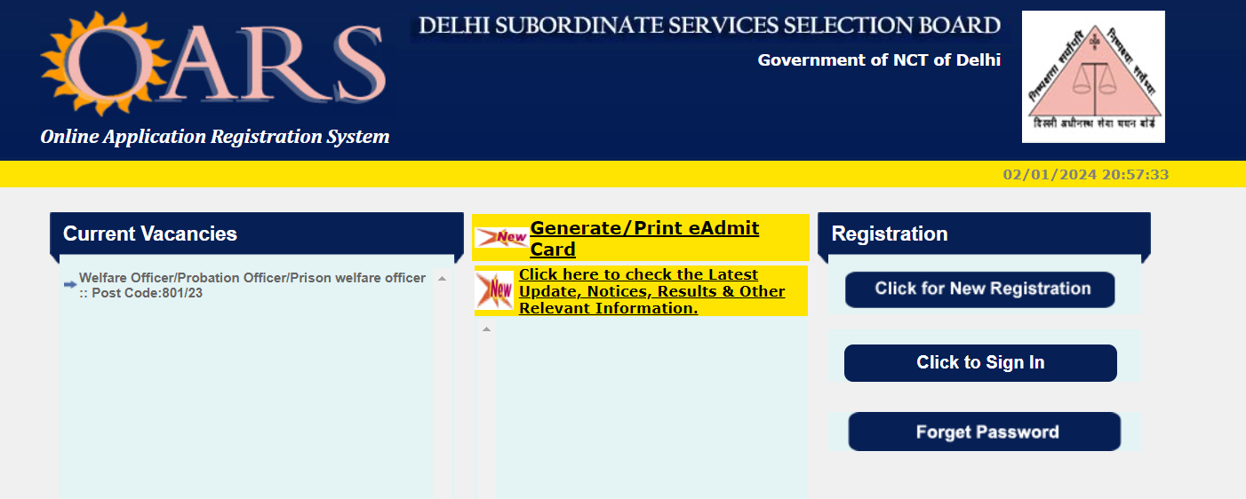DSSSB Application Form