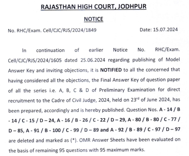 final RJS answer key 2024