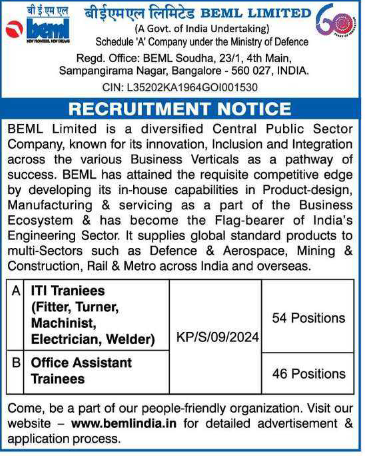 BEML Notification 2024