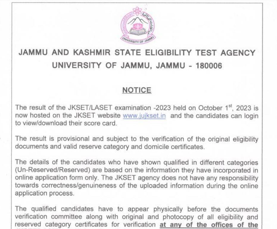 JK SET Result