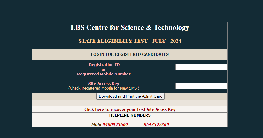 Kerala SET admit card 2024