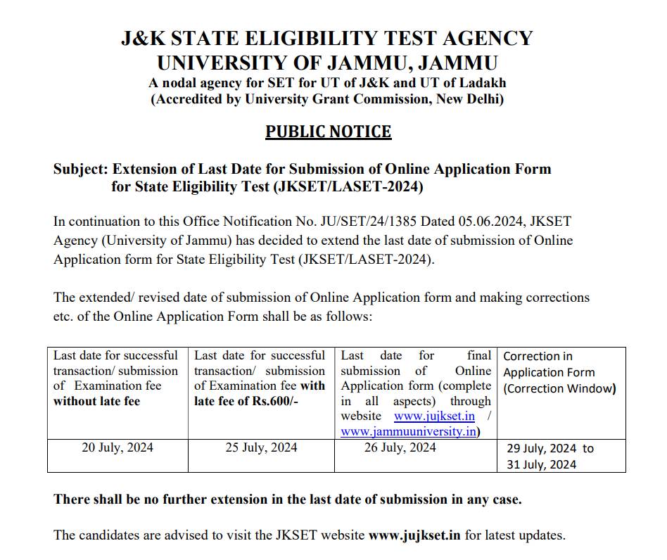 JK SET Online Form 2024