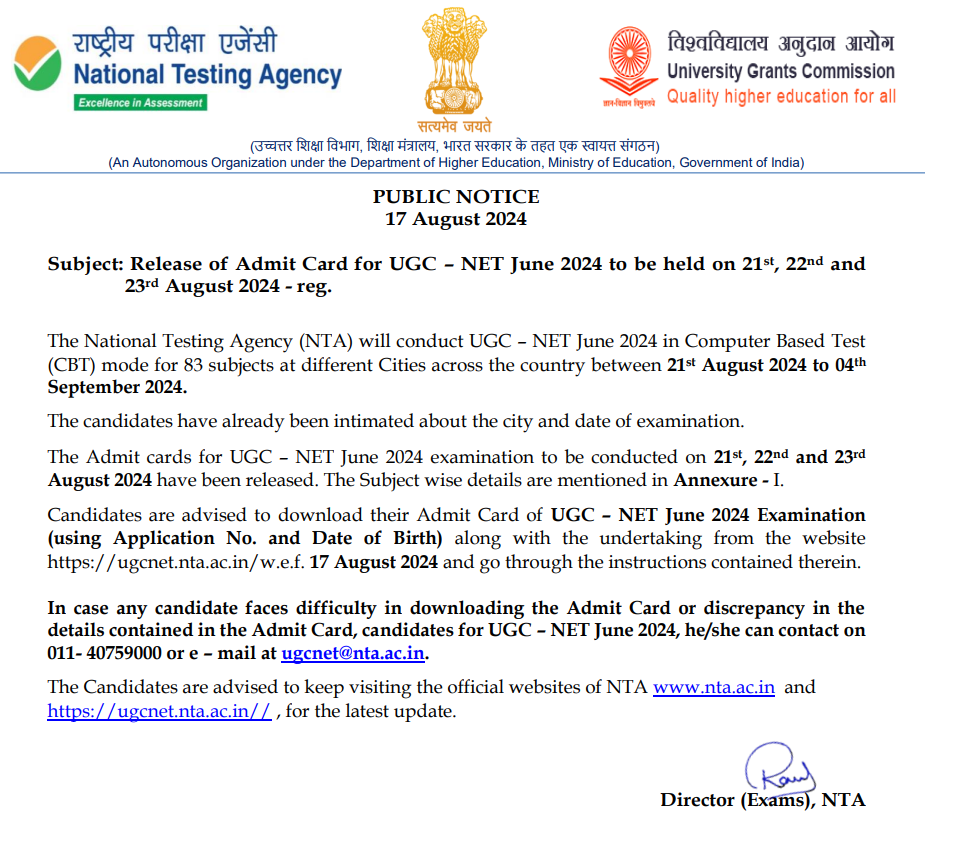 UGC NET 2024 June Admit Card