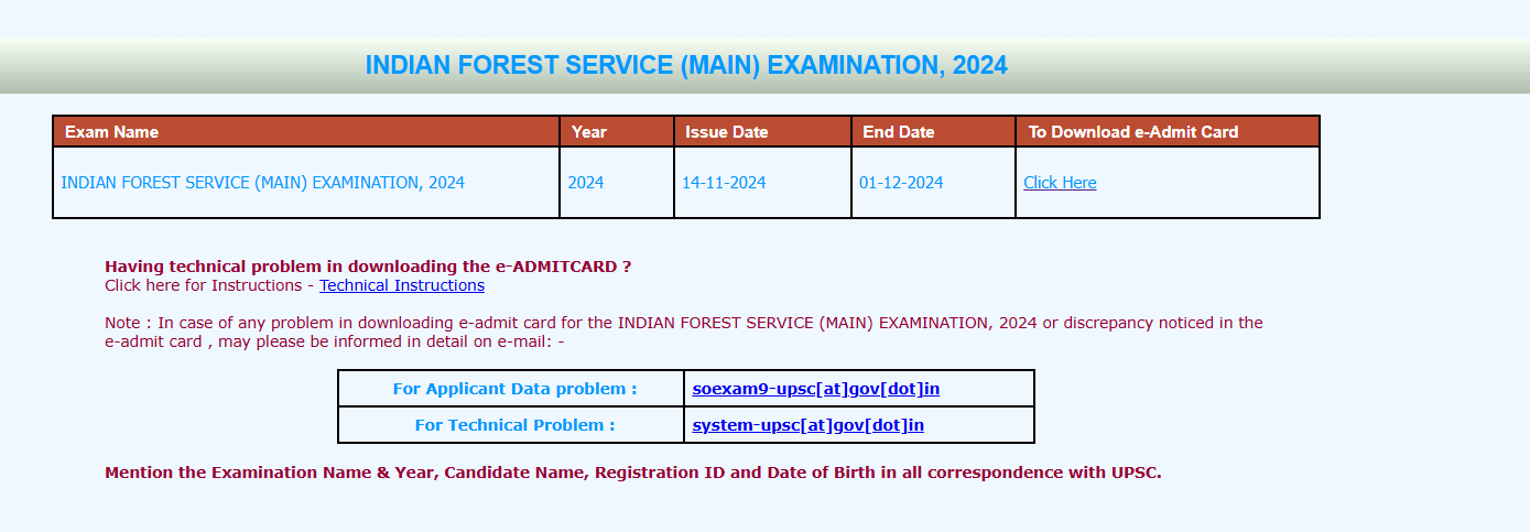 UPSC IFS Admit Card 2024