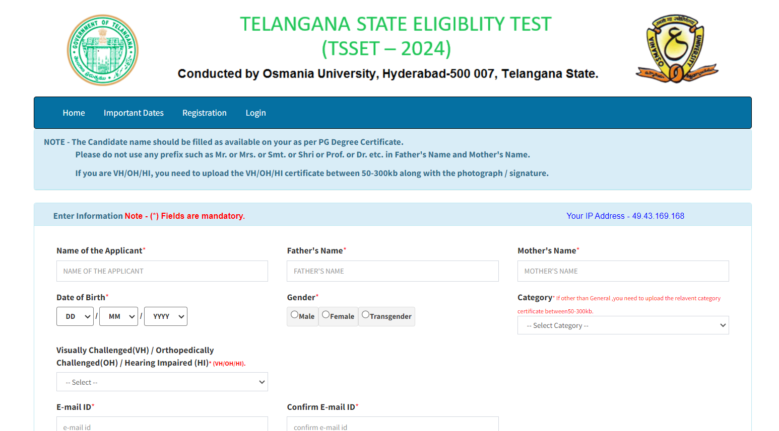 TS SET Online Form 2024