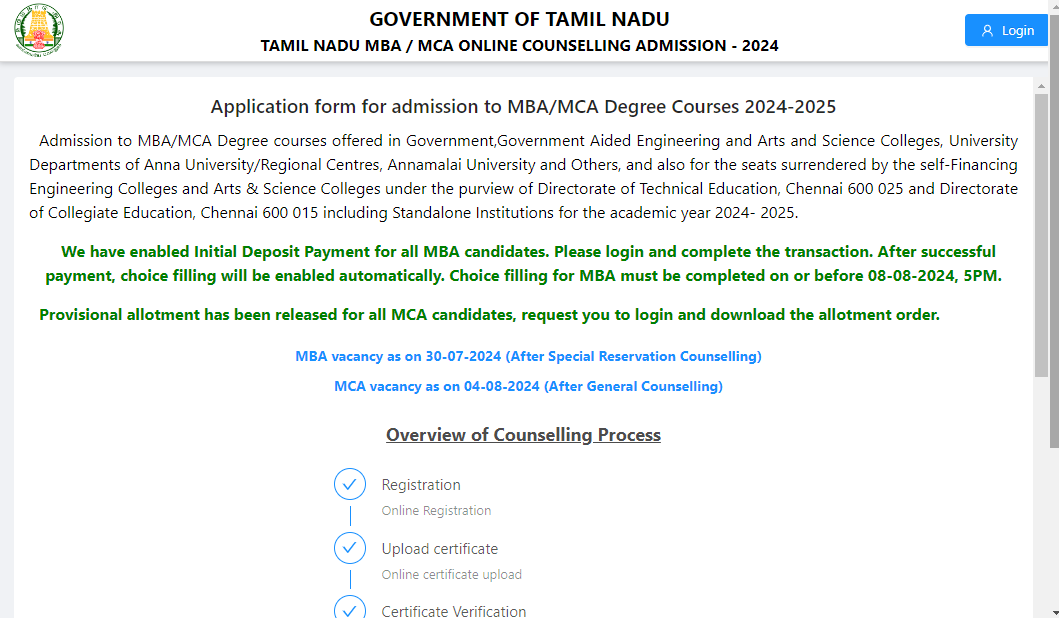 TANCET 2024 MBA Choice Filling Started at tn-mbamca.com; 15365 Seats on Offer