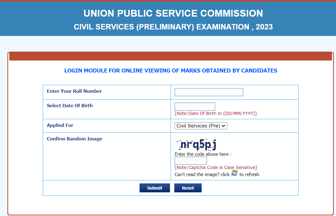 UPSC Prelims Marksheet 