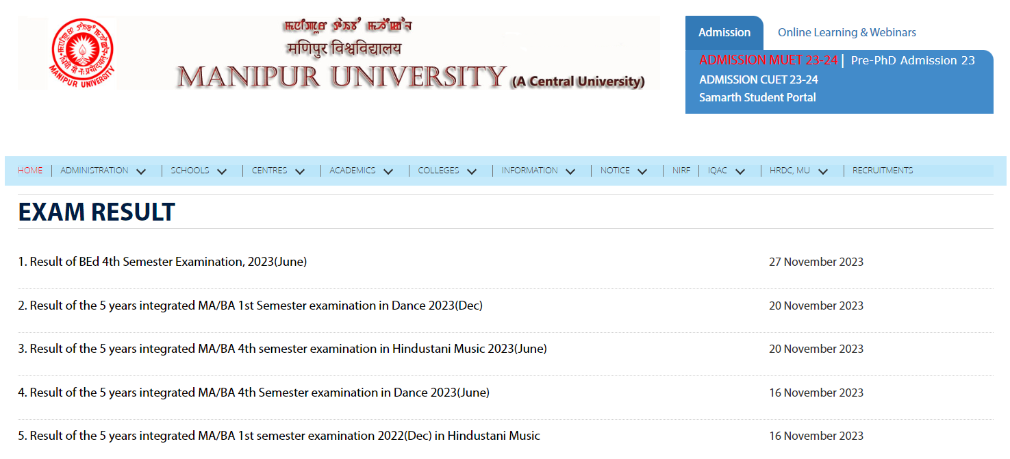 Manipur University Result 2023
