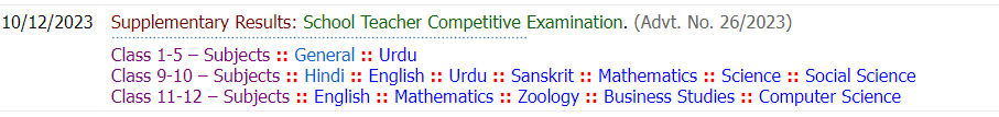 BPSC Teacher Supplemenatry Resut