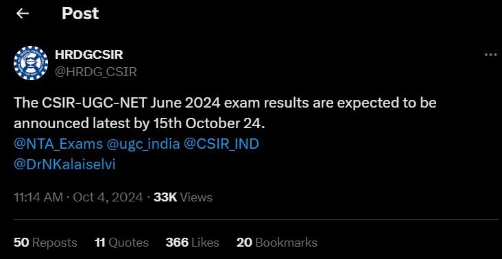 CSIR NET Result Update