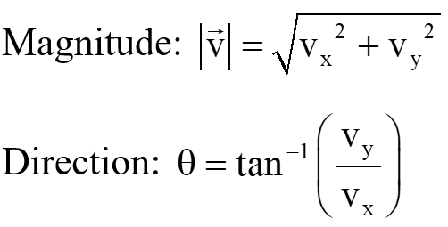 magnitude and direction of the velocity vector