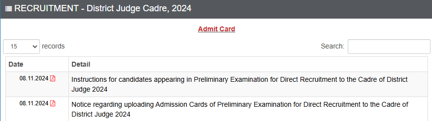 district judge admit card