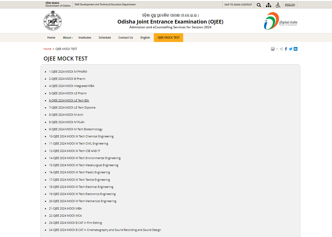 OJEE 2024 Mock Tests