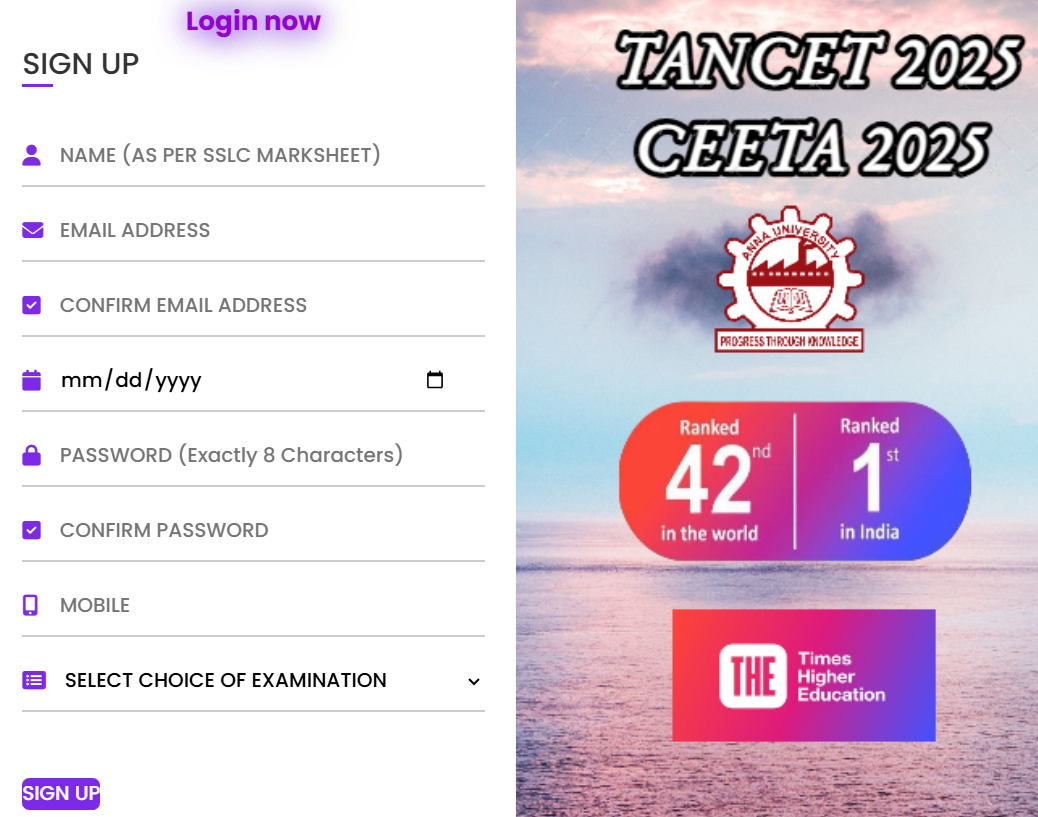 TANCET Registration 2025 Process