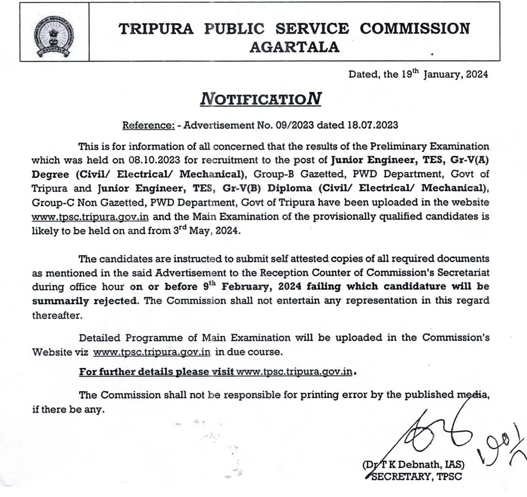 TPSC JE Exam Schedule 2024